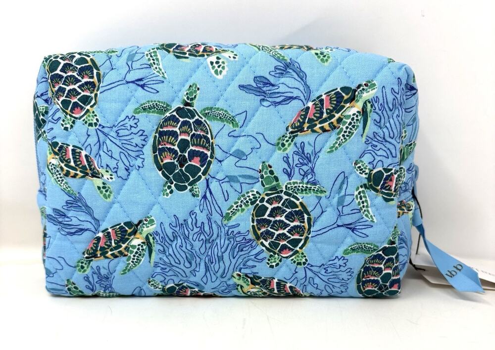 Vera Bradley Sea Turtles Coral Makeup Essential Medium Cosmetic Bag Pouch NWT
